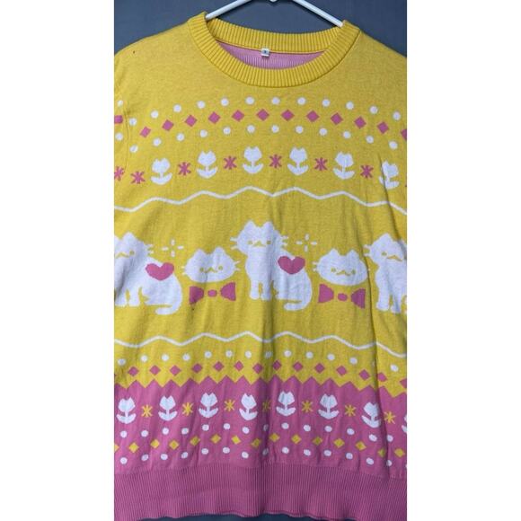 Chanteii Kitten Sweater Kawaii Sweater yellow Sz S Cotton Cozycore Cat Lover - Picture 9 of 9